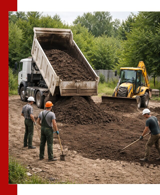 Доставка и укладка грунта для выравнивания участка в Мценске