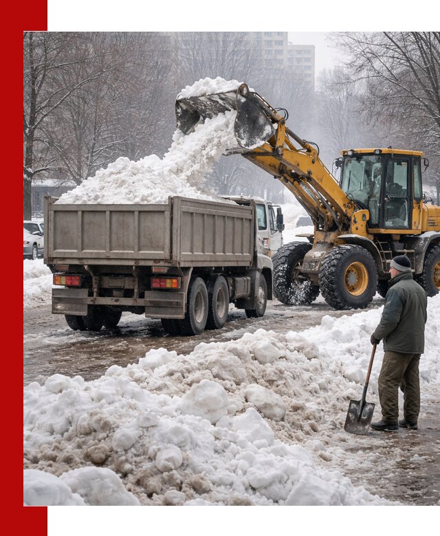 Вывоз снега грузовой техникой в Мценске оперативно и чисто