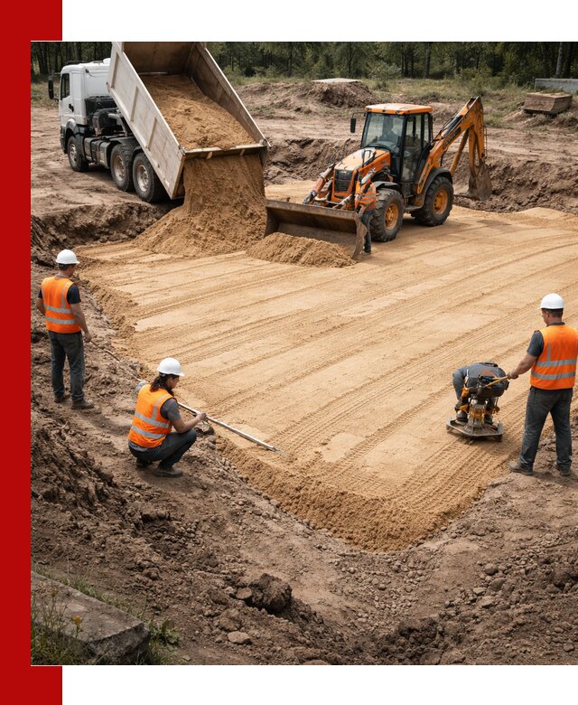 Устройство песчаной подушки для фундаментов и дорог в Мценске